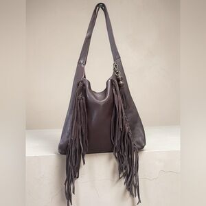 NWOT The Sak Soft Leather Fringed Women's Shoulder Bag in Dark Brown, Hobo Chic